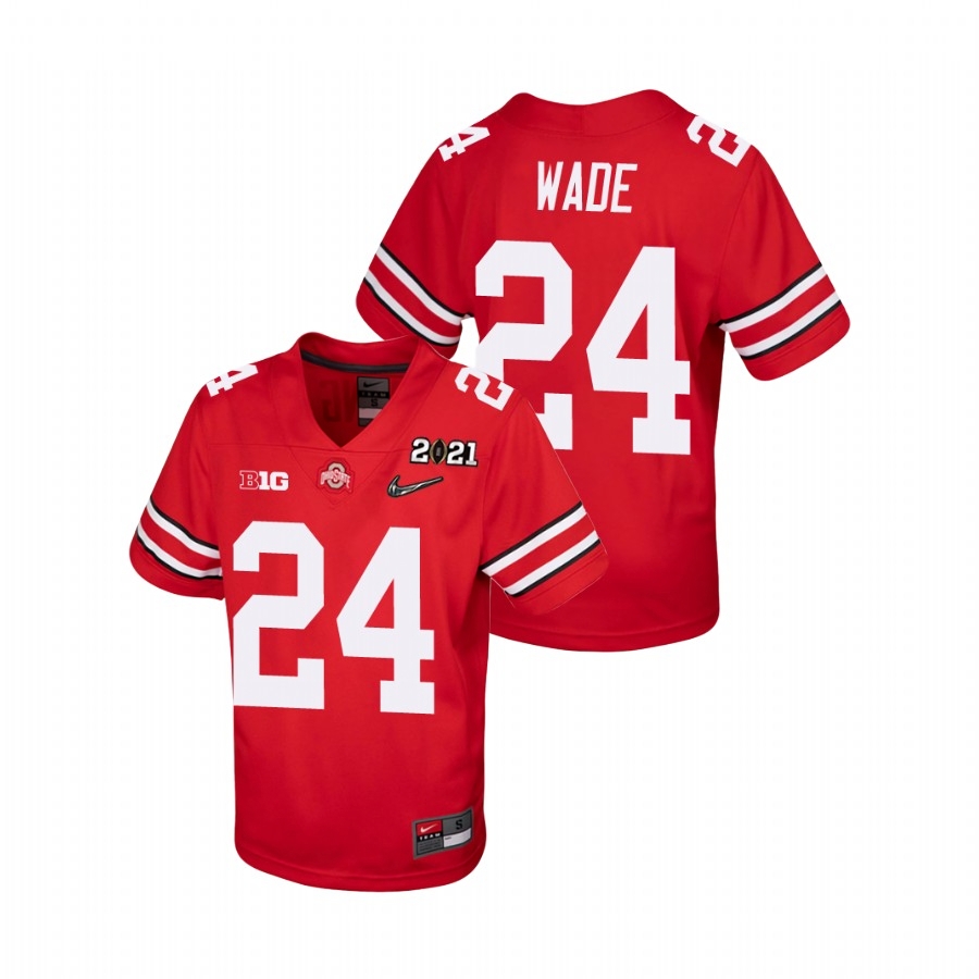 Ohio State Buckeyes Youth NCAA Shaun Wade #24 Scarlet Champions 2021 National College Football Jersey PTM6849LA